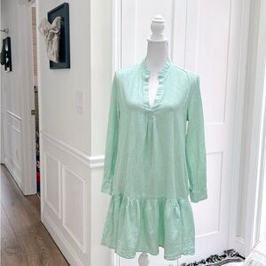 Tuckernuck Womens Drop Waist Loose Fit Long Sleeve Natural Fiber Dress Green M